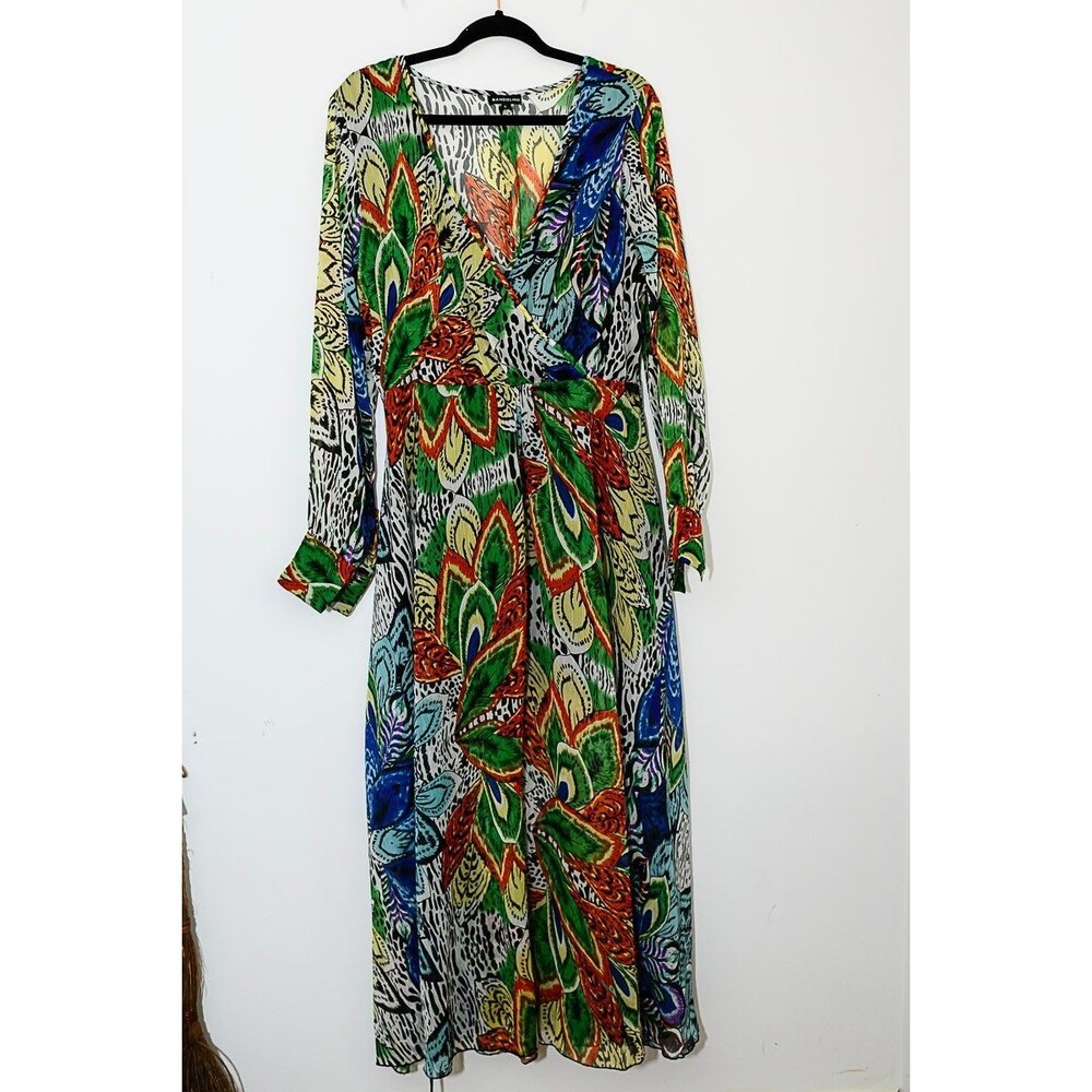 Bandolino Dress L Maxi Floral Boho Festival Event Spring sheer